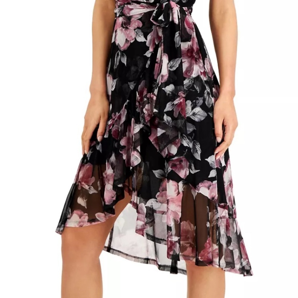 CONNECTED Floral High-Low Ruffled Bottom Dress Tie Waist Size 8 NWT - Picture 4 of 11